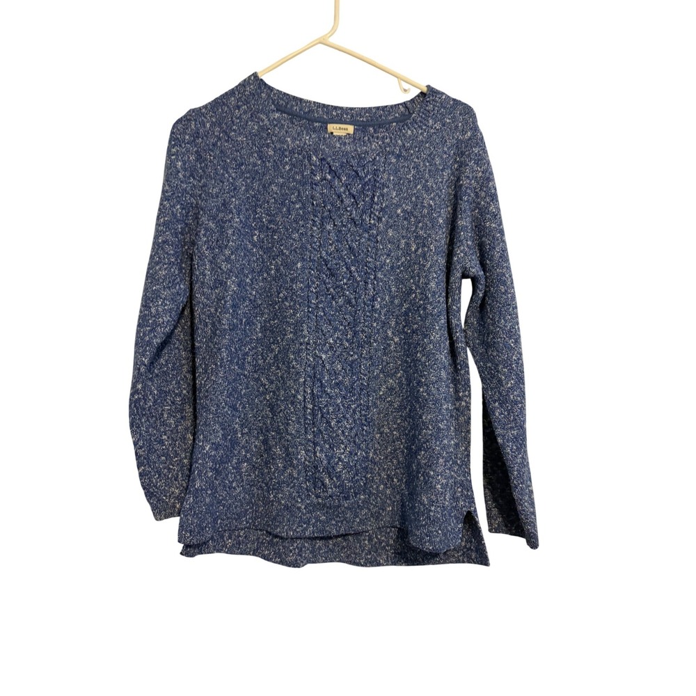 LLBean Women Blue Speckled Cable Knit Long Sleeve Sweater Size L